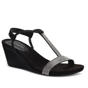 Style & Co Black Mulan Embellished Wedge Sandals Size 6.5